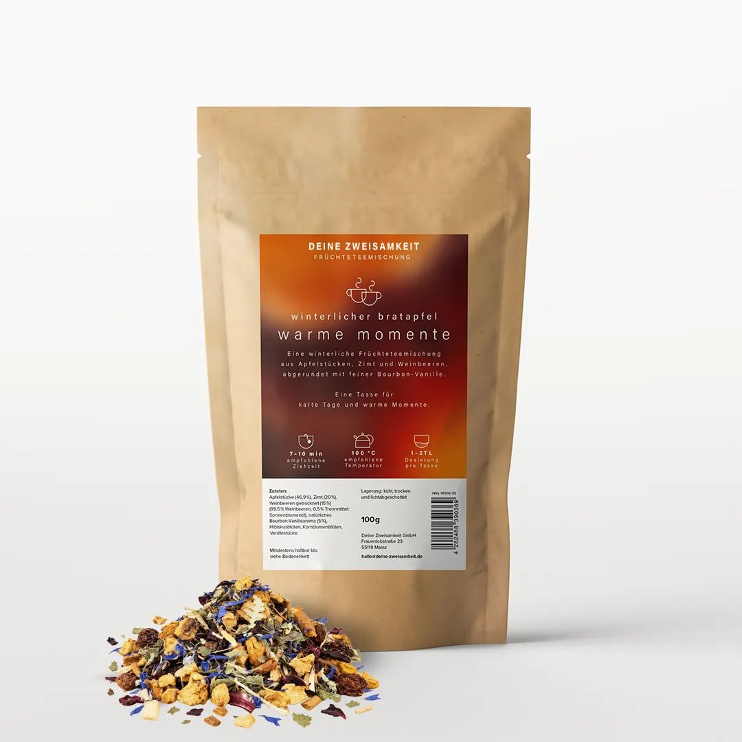 Warme Momente Bratapfeltee von Deine Zweisamkeit - 100g loser Früchtetee mit Apfel, Zimt und Bourbon-Vanille