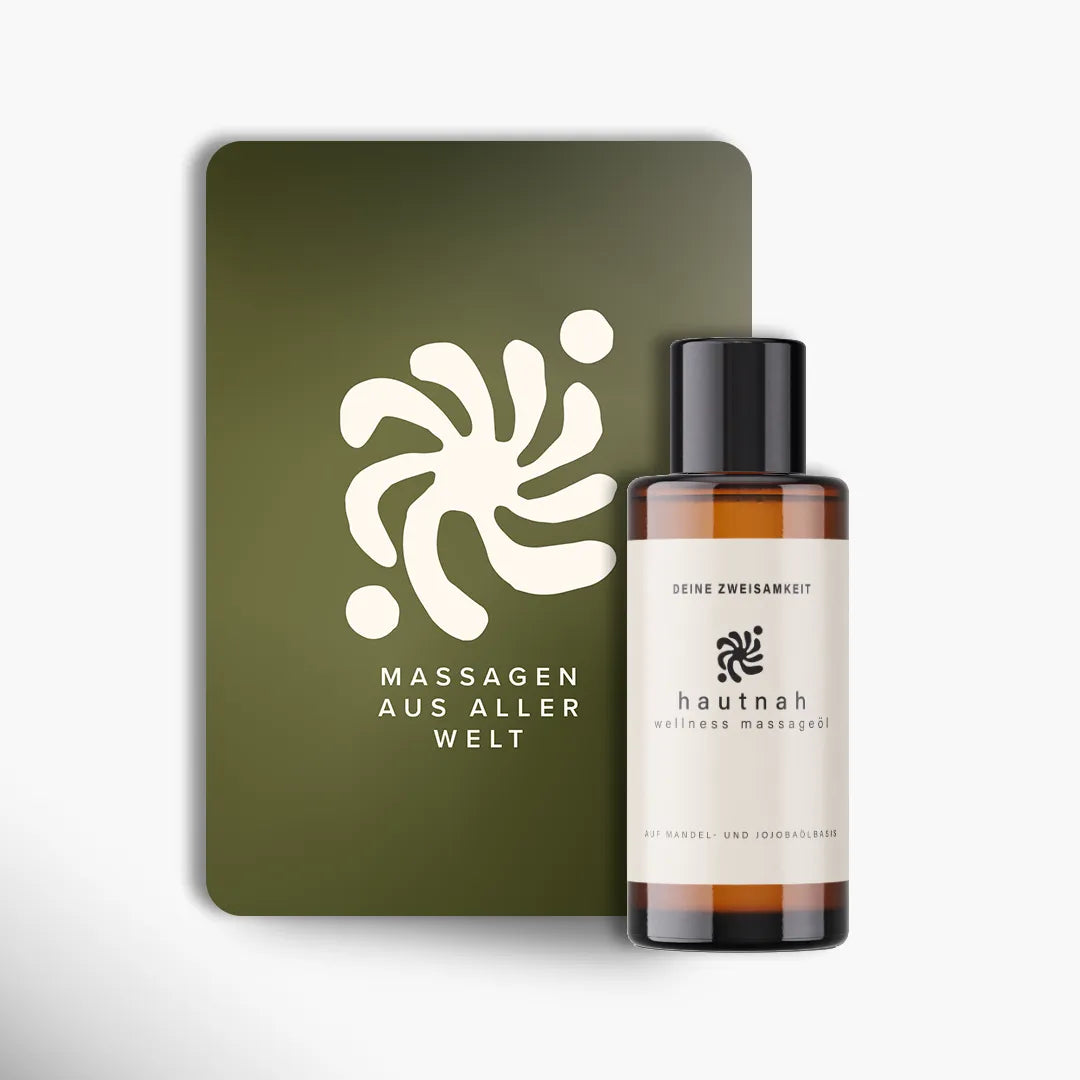 Massage-Set "Massagen aus aller Welt" mit Anleitungskarten und hautnah Wellness Massageöl